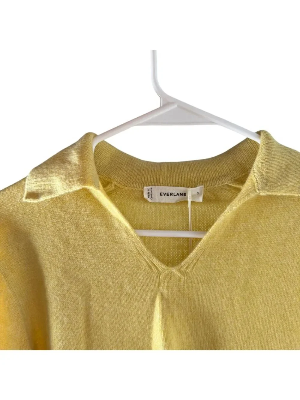 Everlane The Cashmere Polo Sweater Double Cream Heather Yellow Size Small NWT